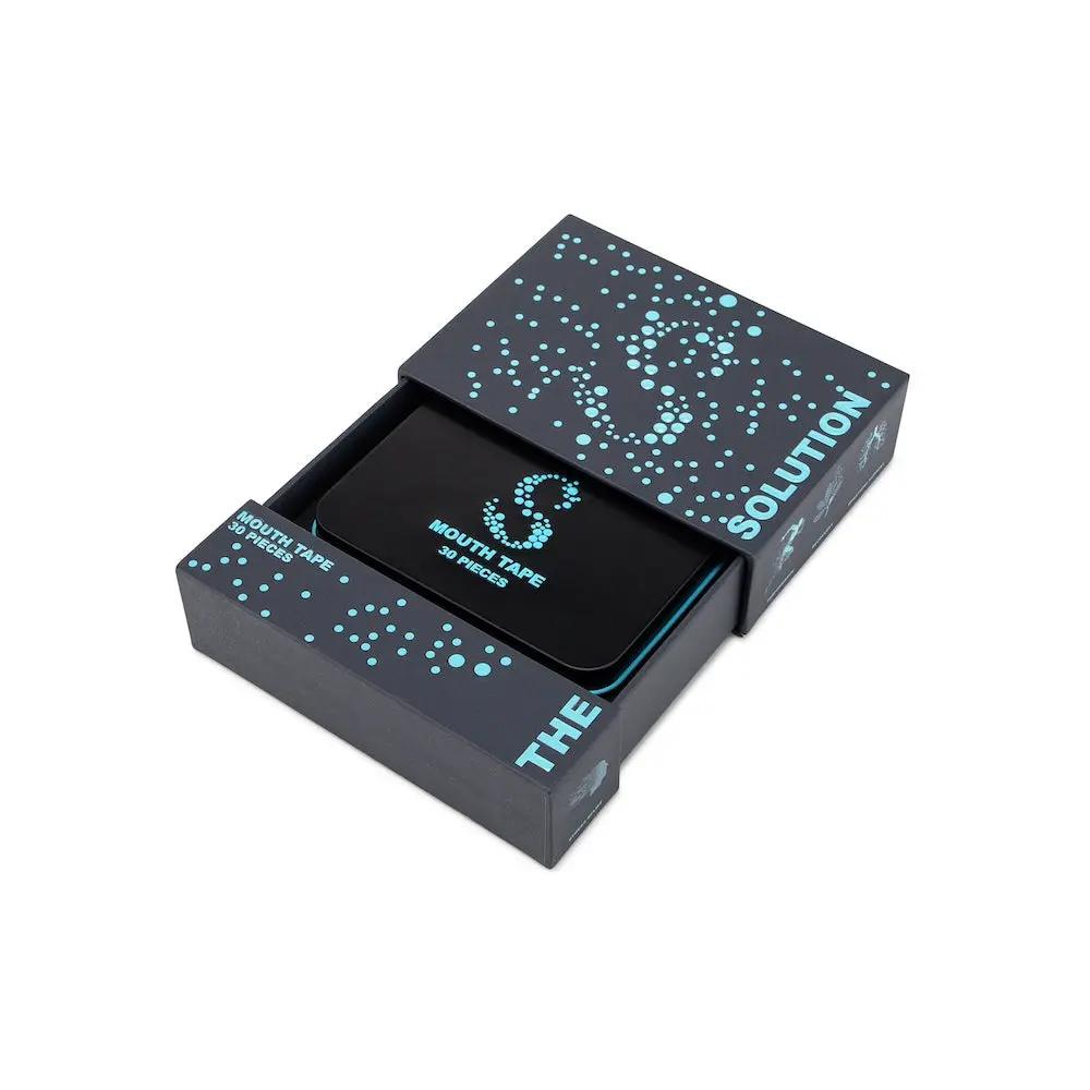 Nasal breathing mouth tape- Black in a package, featuring 30 pieces designed to improve sleep quality and reduce snoring.