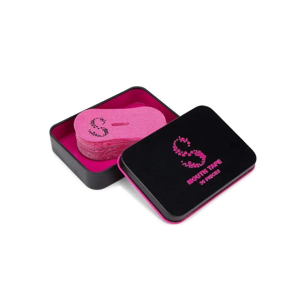 Mouth tape for better sleep- Pink in a black and pink tin for better sleep and reduced snoring.