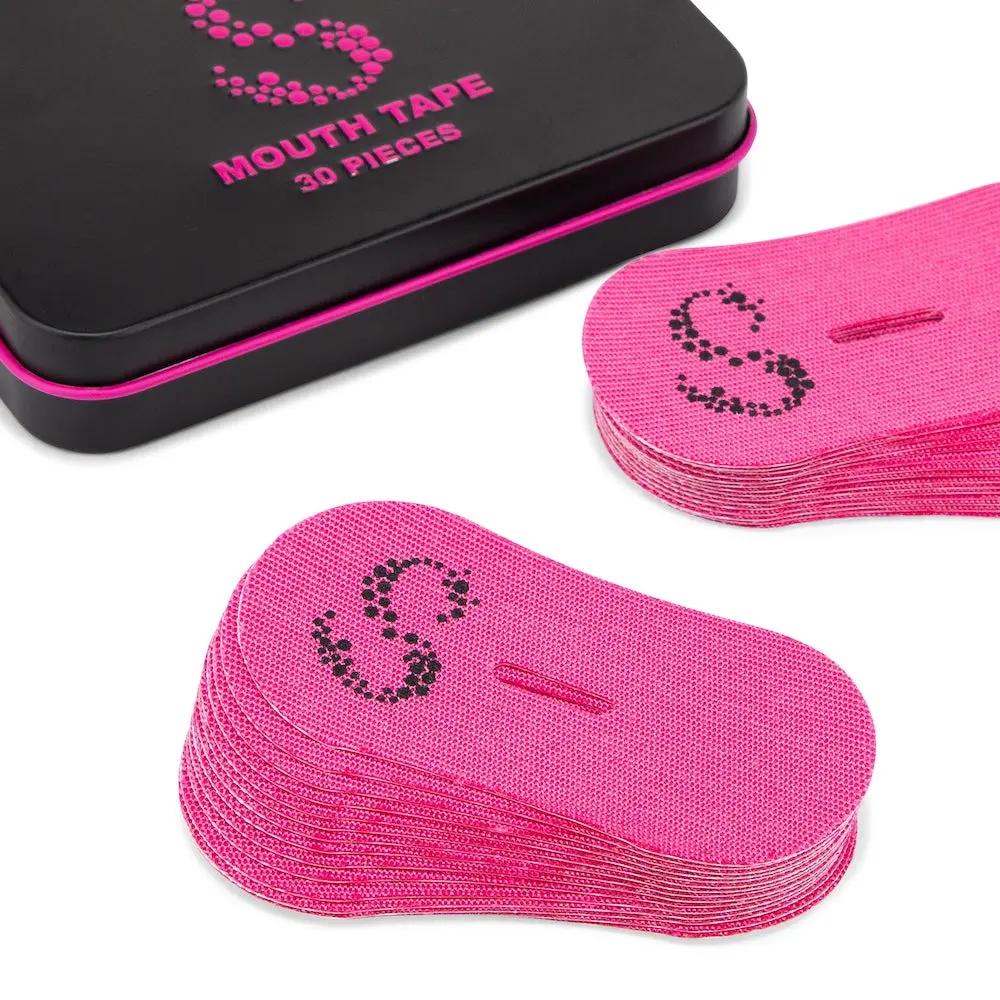 Mouth tape for better sleep- Pink in a package, featuring 30 pieces designed to improve sleep quality and reduce snoring.