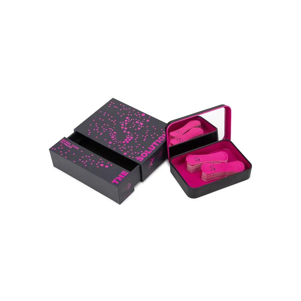 Pink nasal tape for better breathing packaging with nasal strips inside for enhanced sleep and breathing performance.